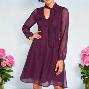 Modcloth NWT Plum Long Sleeve Apogee of Elegance A-Line Valentines Dress